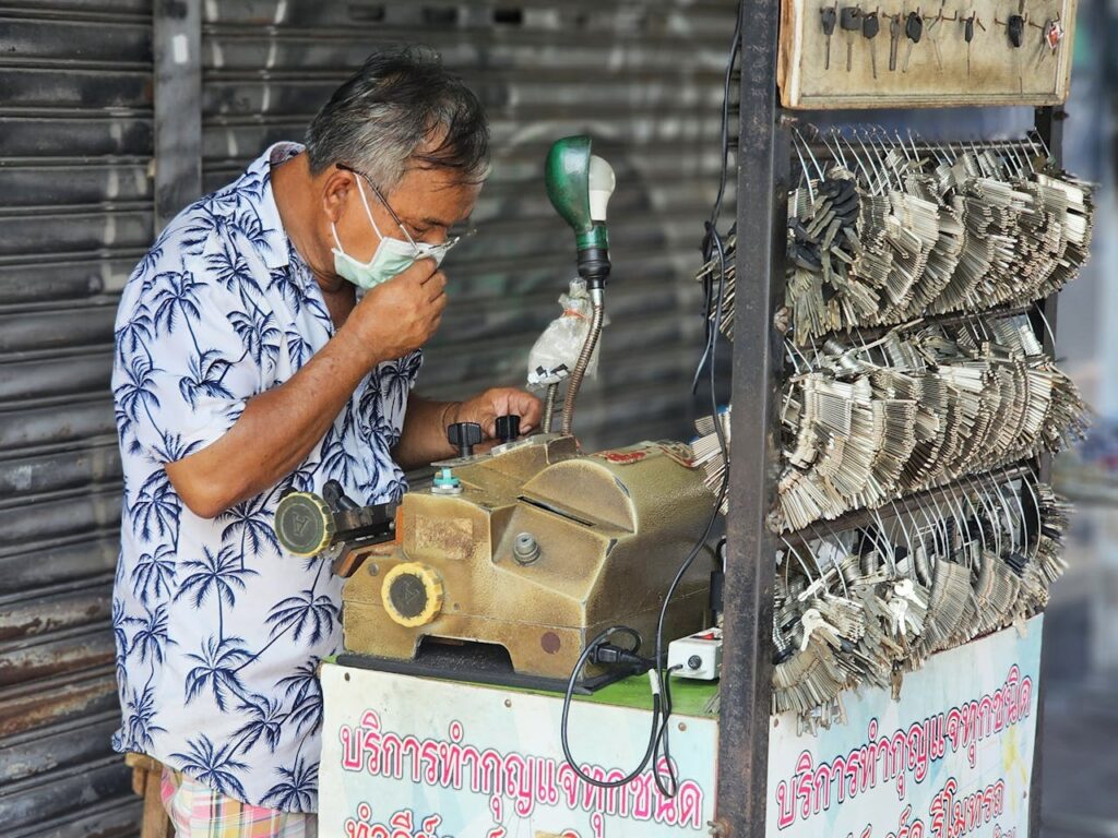 A street locksmith, somewhere in Myanmar